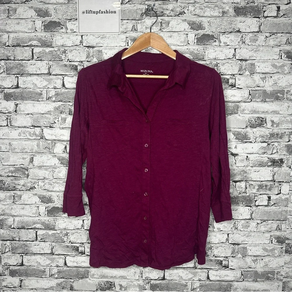 EUC Merona Women's Maroon Button-Down Shirt Size XXL - Picture 1 of 13